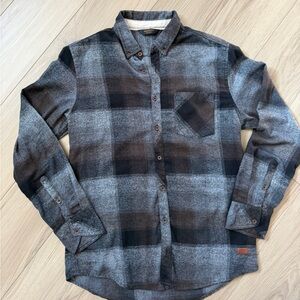 Buckle Outpost Makers Men's Black Gray Brown Flannel Plaid Shirt Large